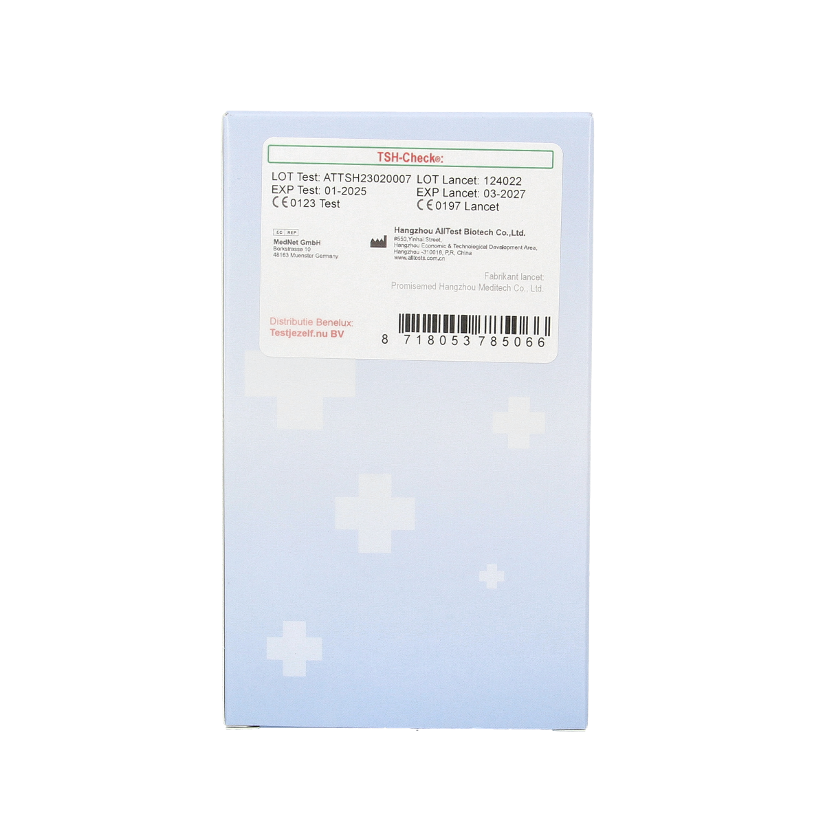Testjezelf.nu Schildklier bloed zelftest kit, single-use self-testing set for thyroid health assessment.