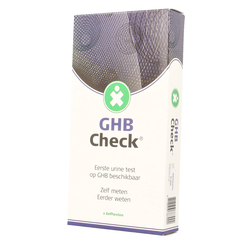 Testjezelf.nu GHB check testset with 2 self-testing kits for detecting GHB in samples, designed for personal use.