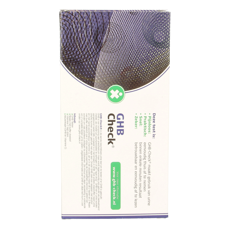 Testjezelf.nu GHB check testset with 2 self-test kits for quick GHB detection, displayed in packaging.