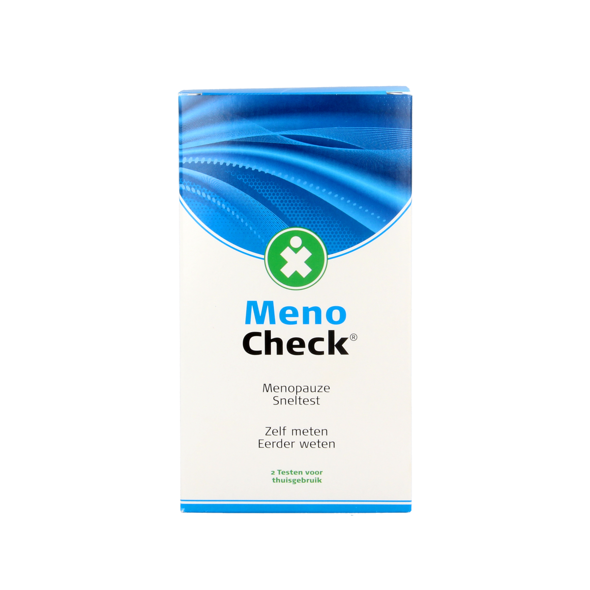 Testjezelf.nu Meno-check menopause test set with 2 self-testing kits for hormone level assessment, shown in the image.
