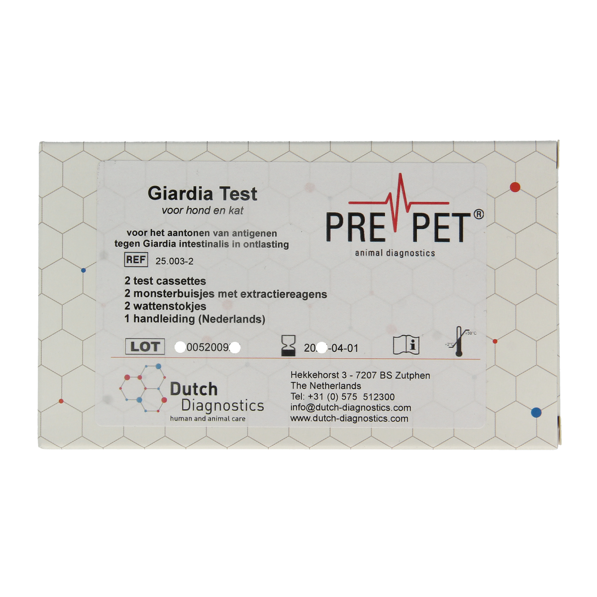 Testjezelf.nu Giardia darm parasiet testset for cats and dogs, two-piece self-test kit for detecting intestinal parasites.