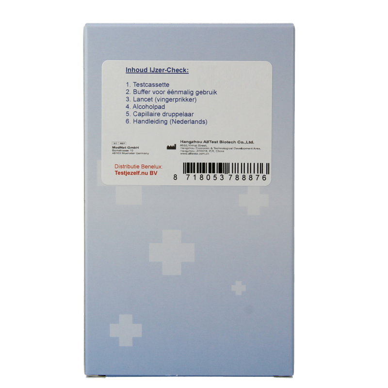 Testjezelf.nu IJzer check zelftest, 1 stuk, snel thuisgebruik, gezondheidszelftest voor ijzerniveau, compact en gebruiksvriendelijk