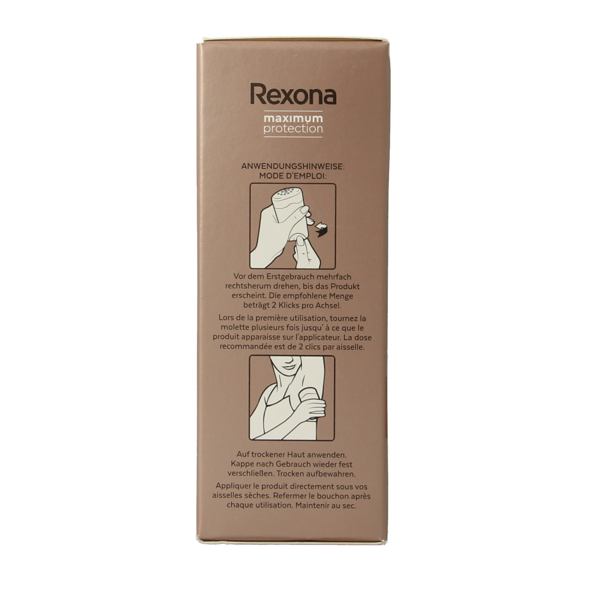 Rexona woman deodorant stick with max protection and clean scent, 45ml, shown in a sleek white container.