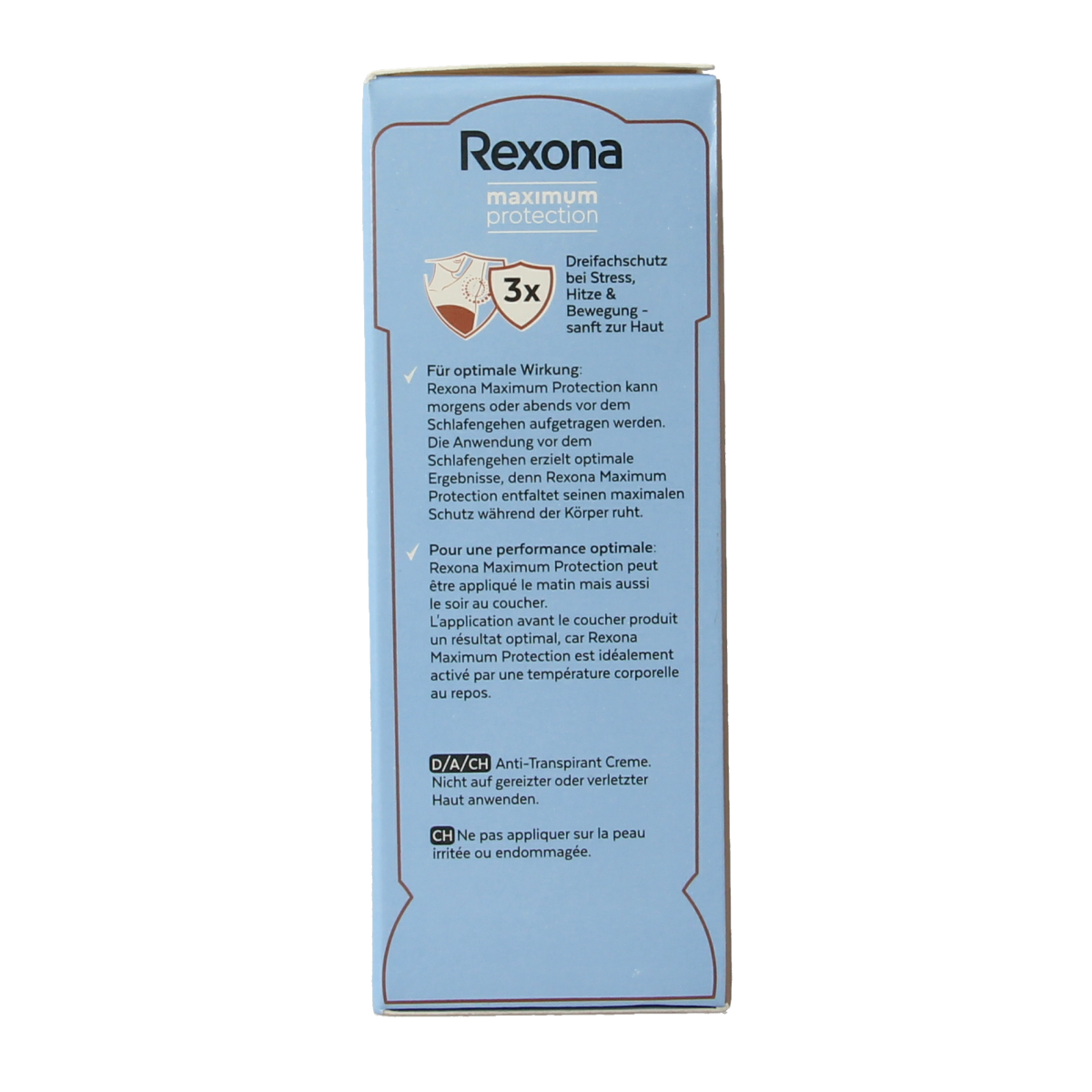 Rexona women's deodorant stick with max protection and fresh clean scent, 45ml, shown in the image.