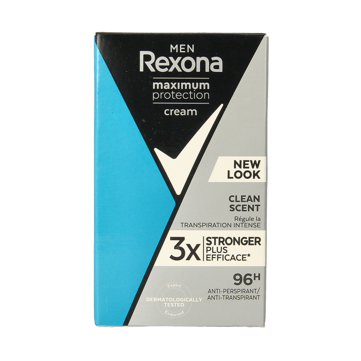Rexona Men Max Protect deodorant stick with clean scent, 45ml, shown in a sleek silver container.