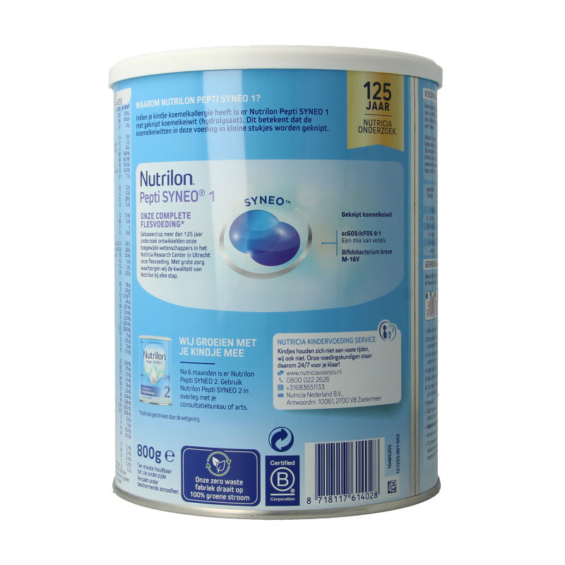 Nutrilon Pepti Syneo 1 baby and toddler formula in an 800g container, showing the product packaging and label.