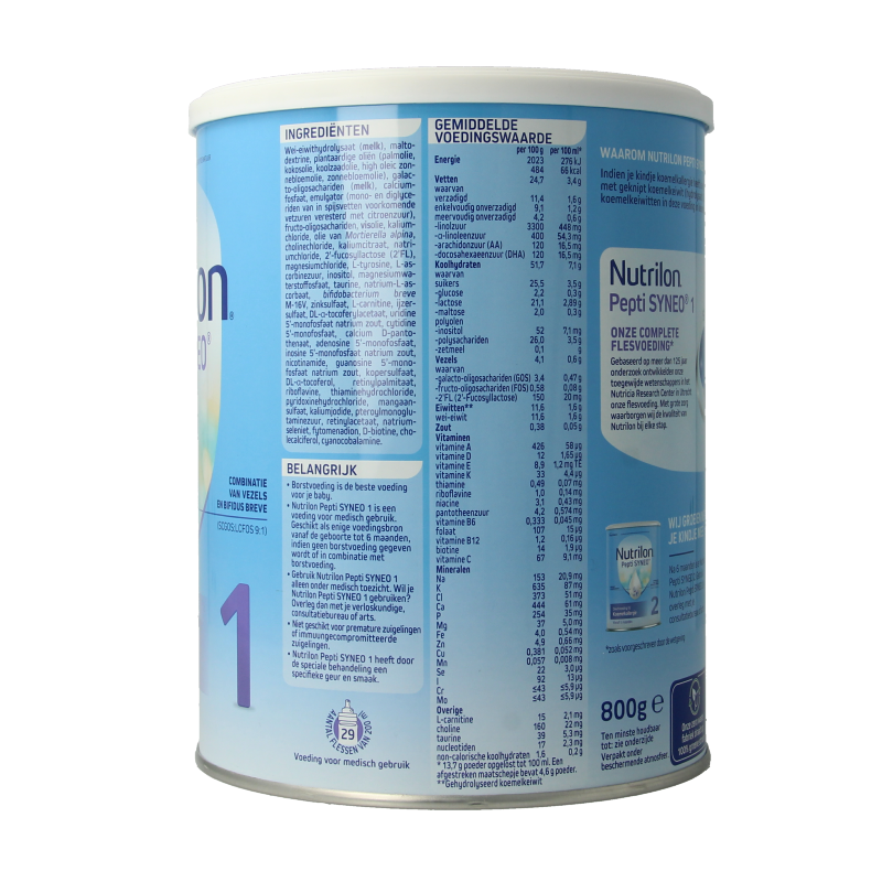 Nutrilon Pepti Syneo 1 baby and toddler formula in 800g packaging, designed for gentle digestion and nutrition.