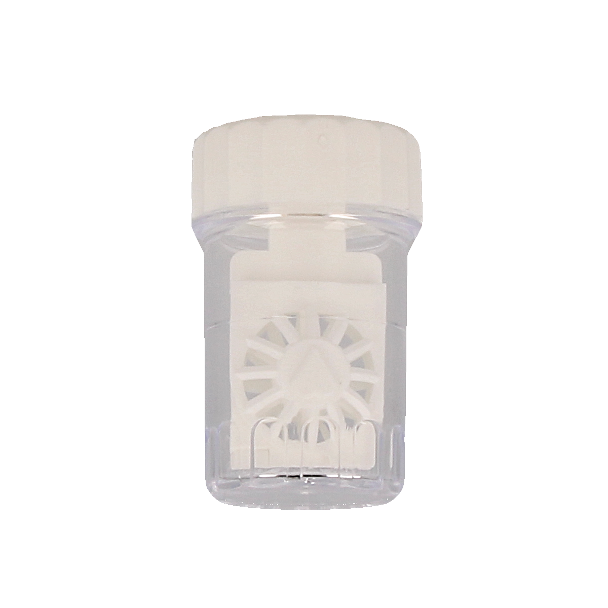 Unicare Lenshouder busje for contact lenses, small transparent container with lid, used for storing 1.00 strength contact lenses.