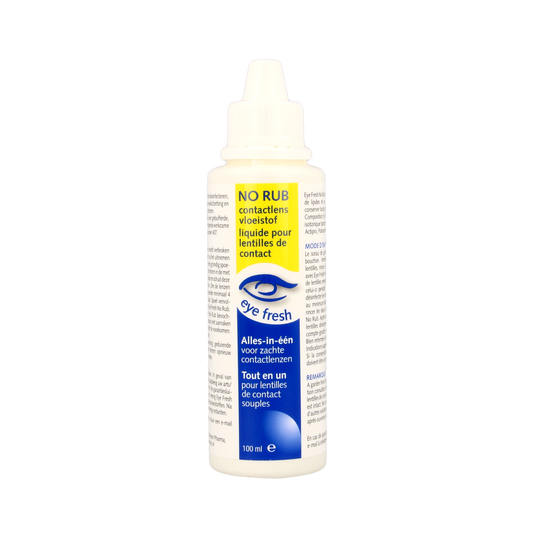 Eyefresh No Rub Alles-in-One contact lens solution in 100ml bottle, gentle optiek lens cleaner and disinfectant