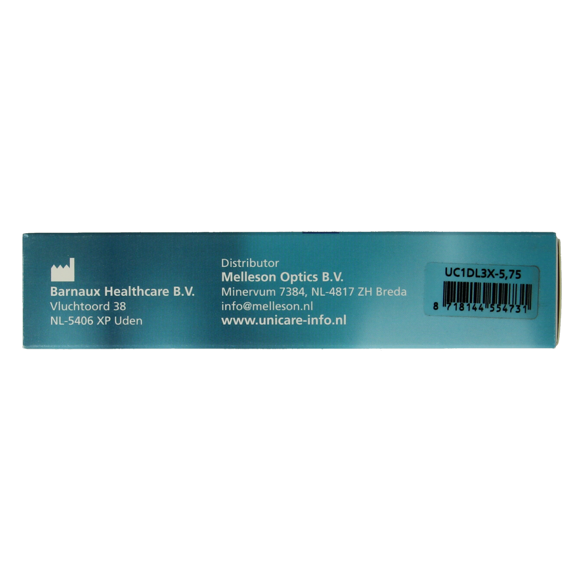 Unicare Daglenzen -5.75 contact lenses, 30 pairs, optiek brand, close-up of lenses in packaging.