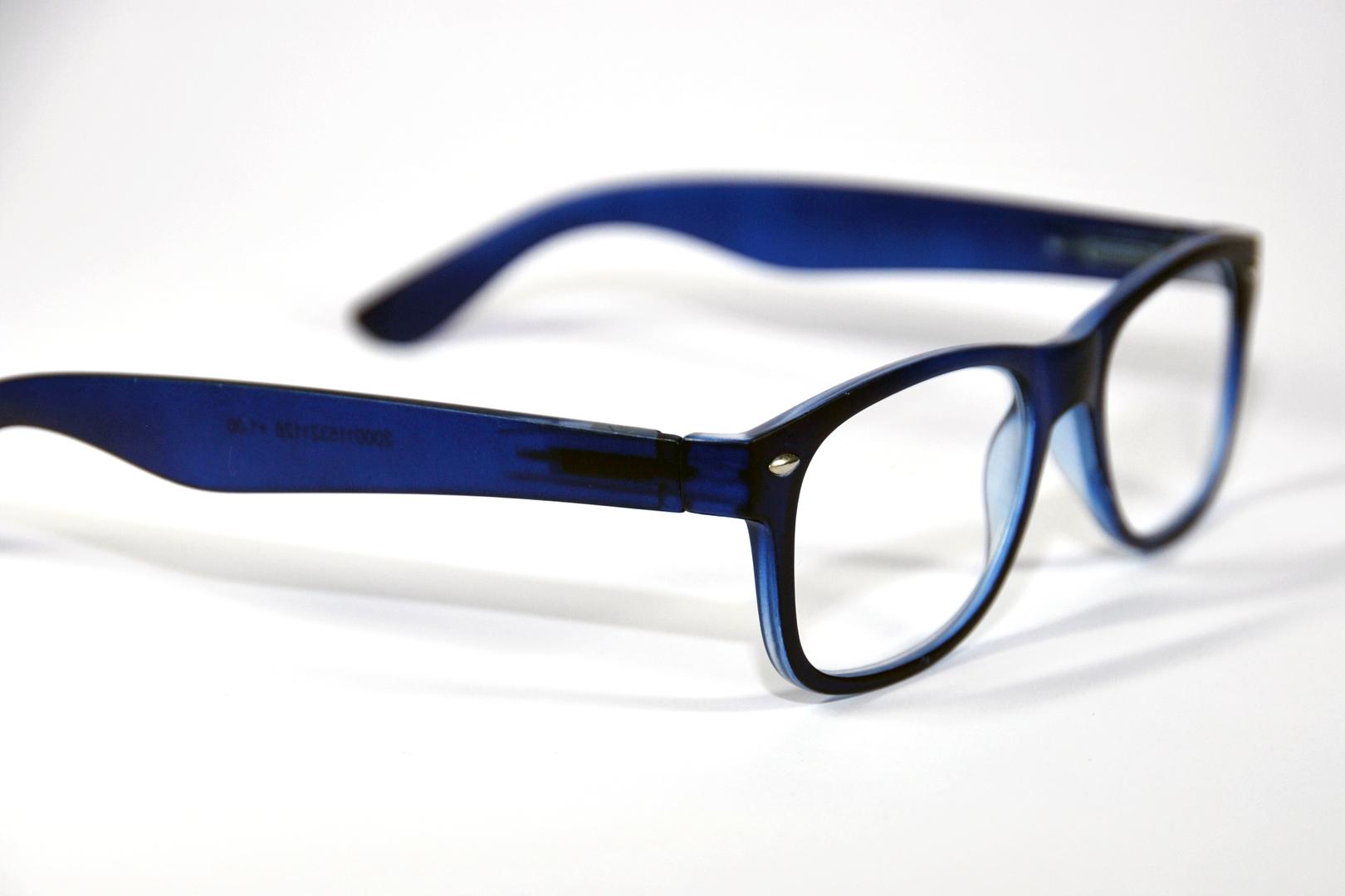 Melleson Eyewear blue matte wayfarer reading glasses with +2.50 magnification, front view showing stylish design.