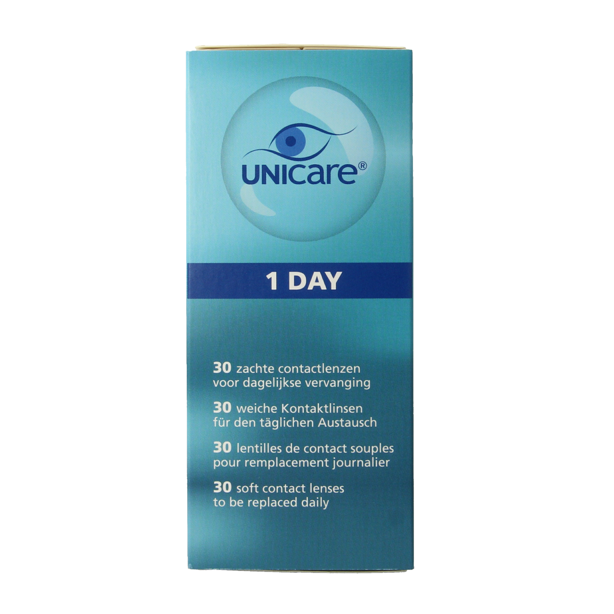 Unicare Daglenzen -6.50 contact lenses in a box, designed for optical use, with 30 pairs included.
