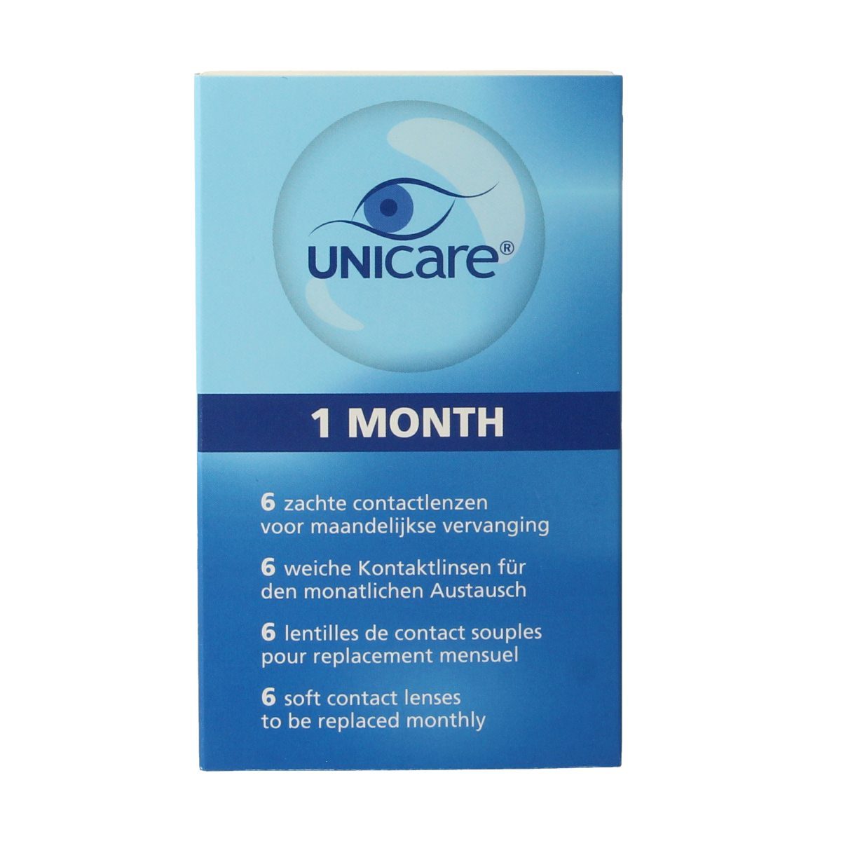 Unicare contact lenses -2.25 strength, 6-pack, optical lenses for vision correction, shown in the image.