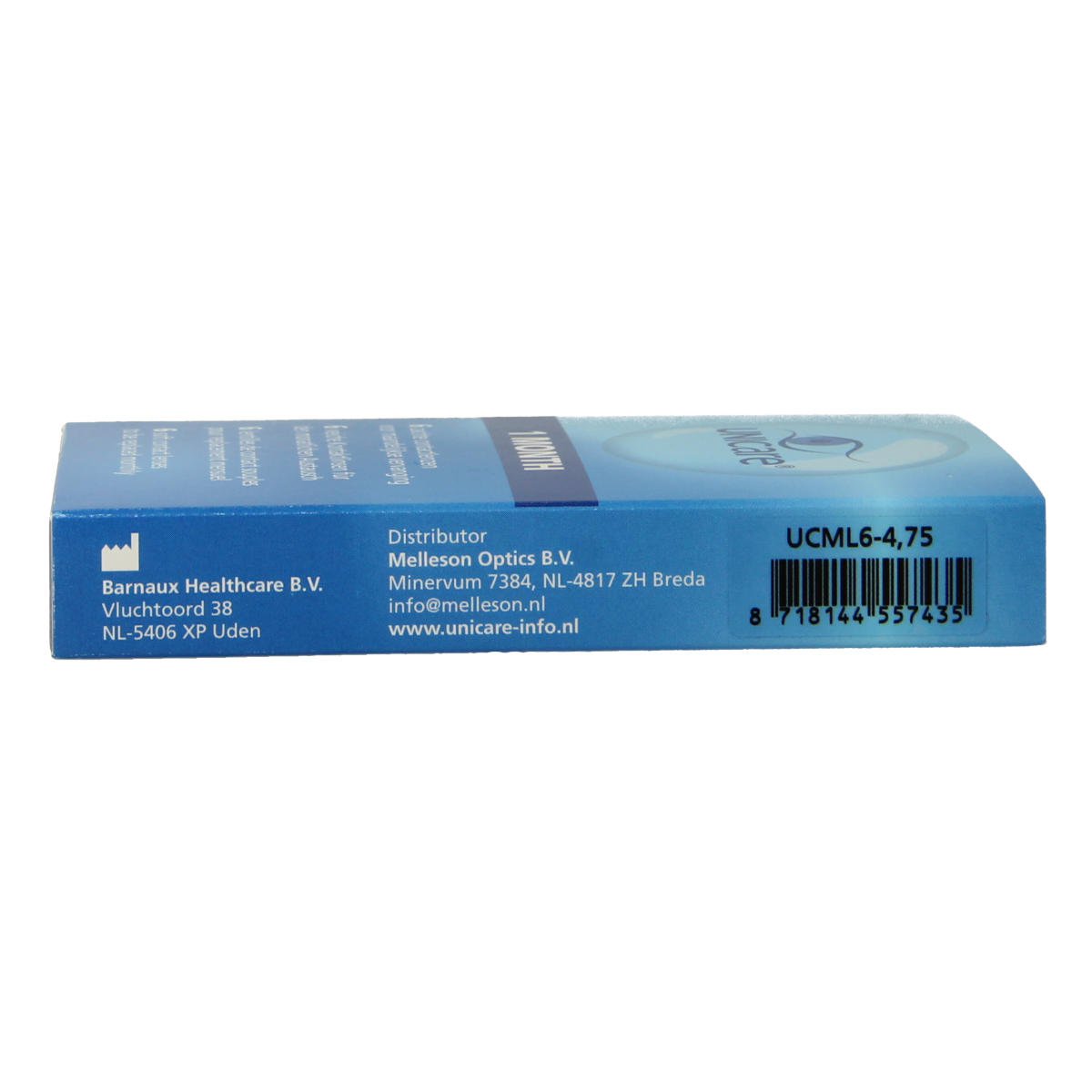 Unicare contact lenses -4.75 diopters, 6-pack, for vision correction, with packaging showing the product and brand name.