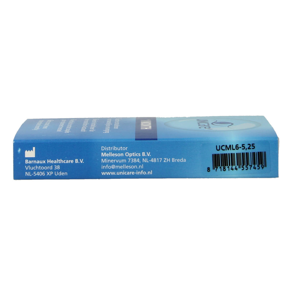 Unicare contact lenses -5.25 diopters, 6-pack, optiek brand, showing clear lens packaging and branding details