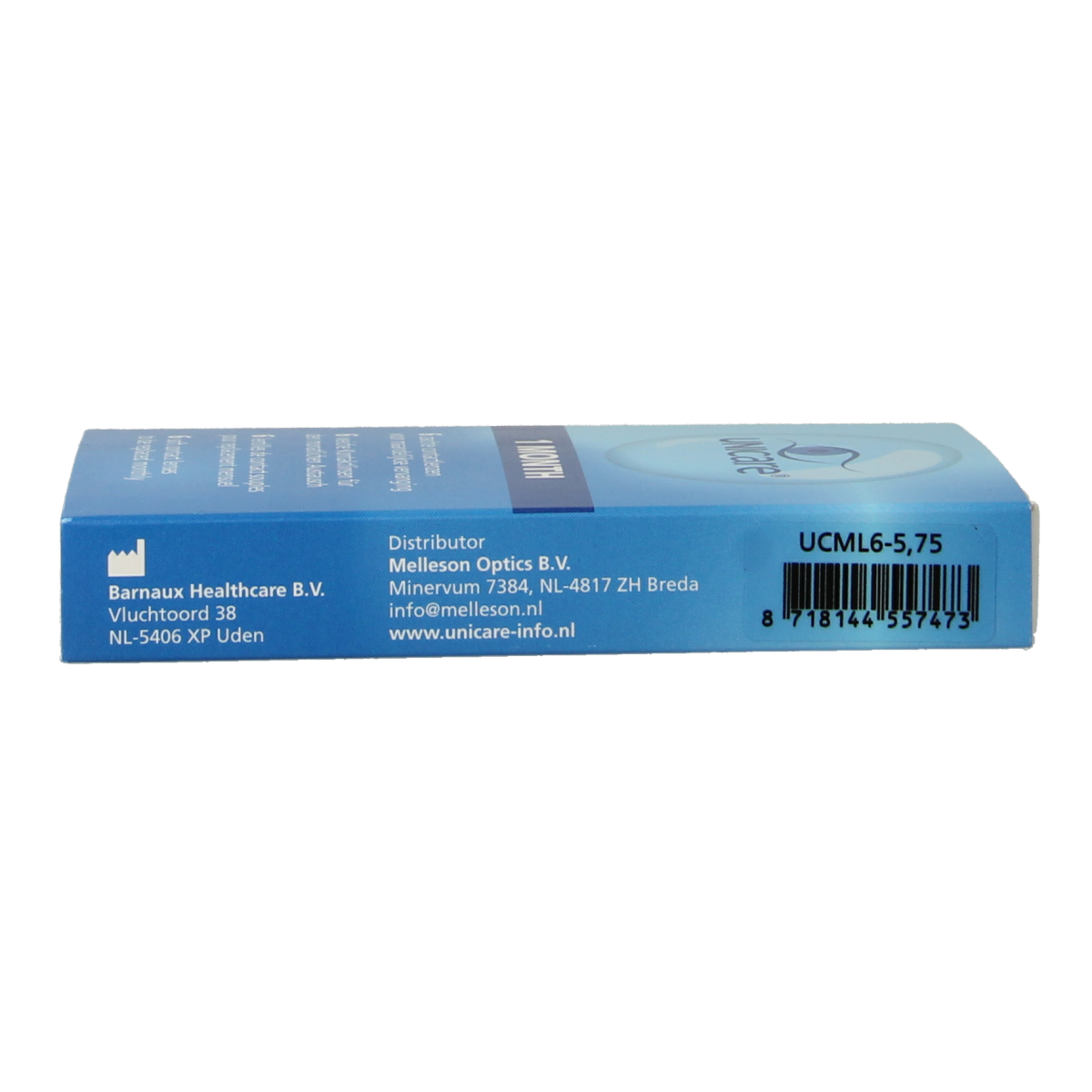 Unicare contact lenses -5.75 diopters, pack of 6, optiek brand, displayed in blister pack with lenses visible inside