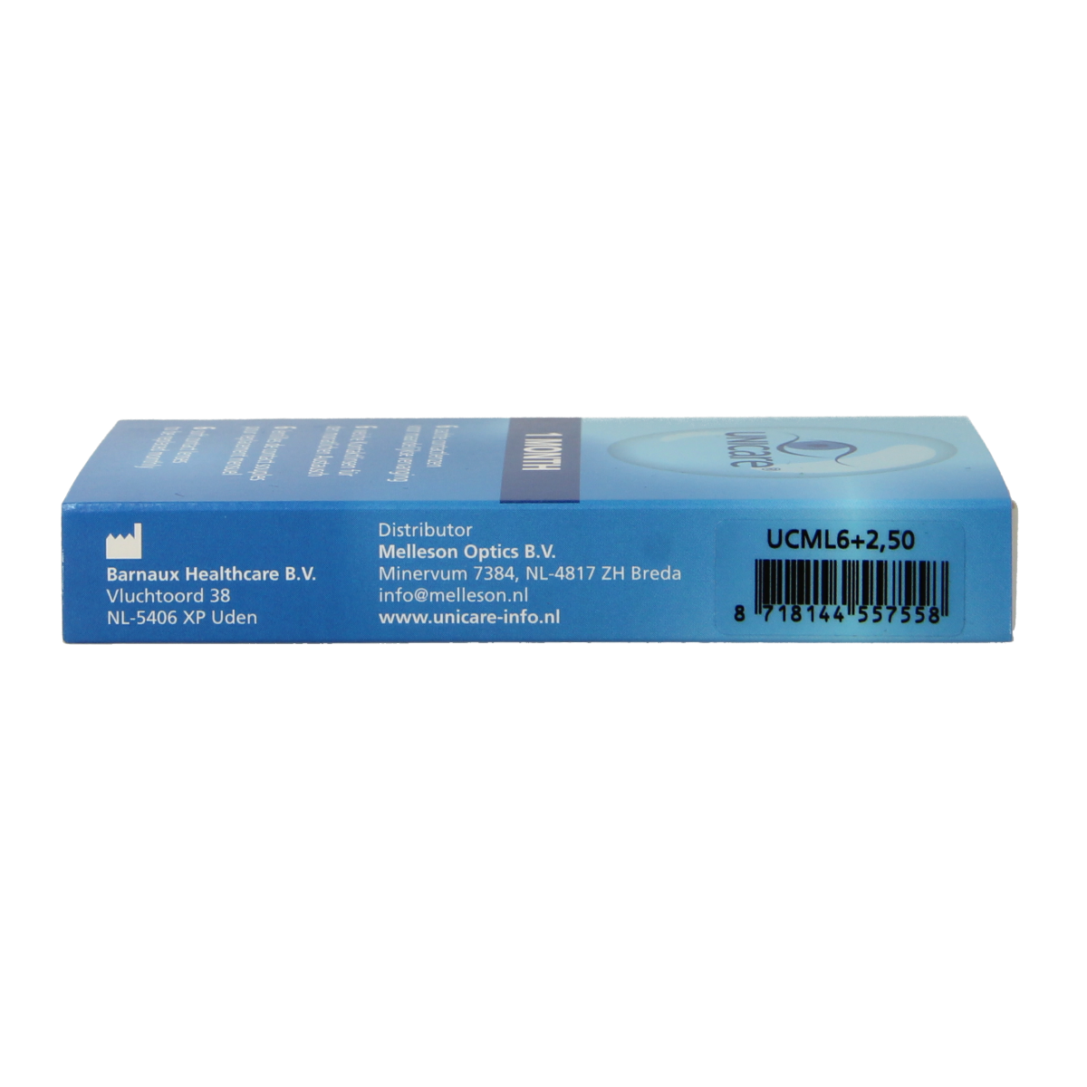 Unicare contact lenses with +2.50 strength, pack of 6, suited for optical vision correction, shown in the product image.