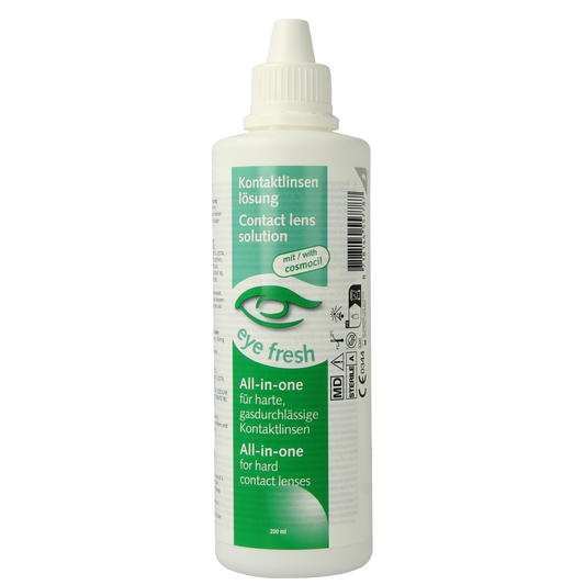 Eyefresh Alles-in-1 contact lens solution in a 200ml bottle, suitable for hard lenses, designed for optical eye care.