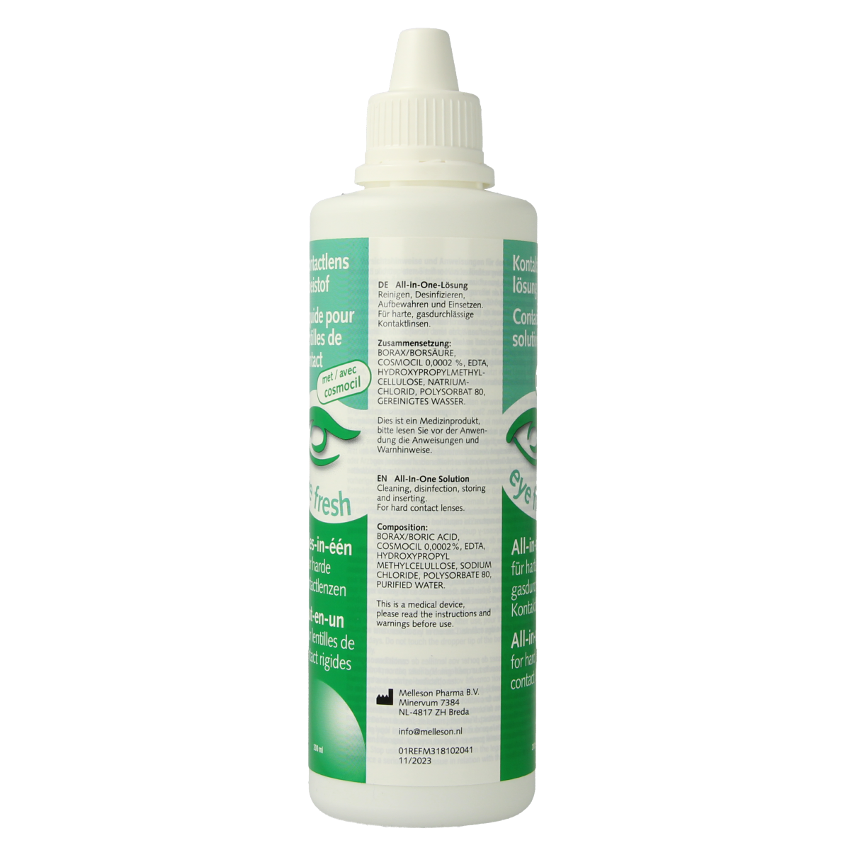 Eyefresh Alles-in-1 vloeistof voor harde contactlenzen, 200 ml, optiek product, schoonmaak en bevochtiging voor harde lenzen