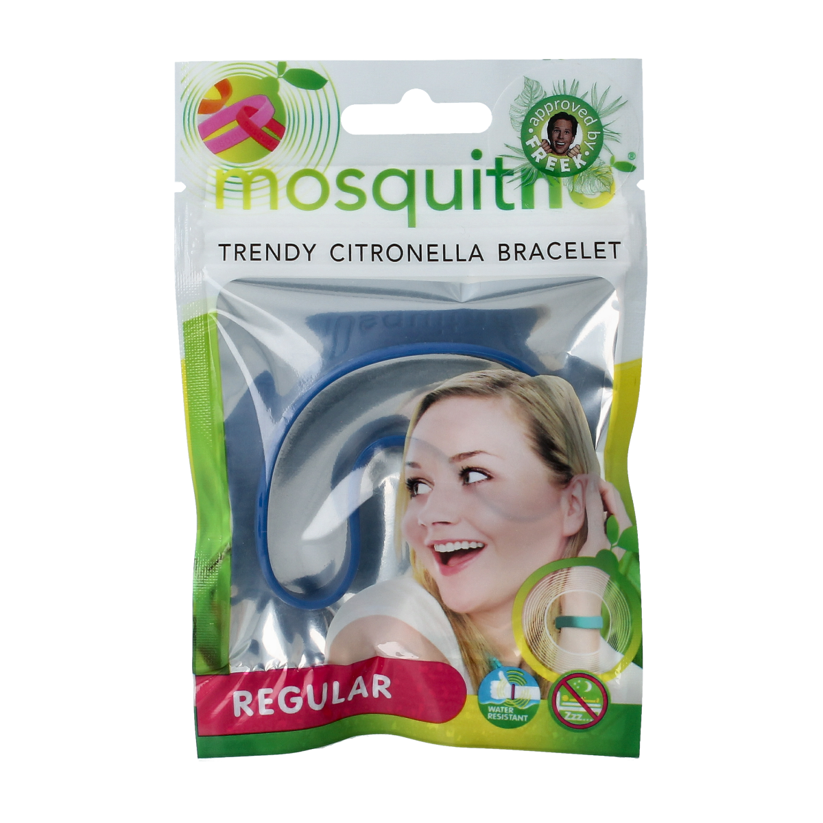 Mosquitno citronella bracelet for mosquito bites, shown in a close-up image of the regular size band.
