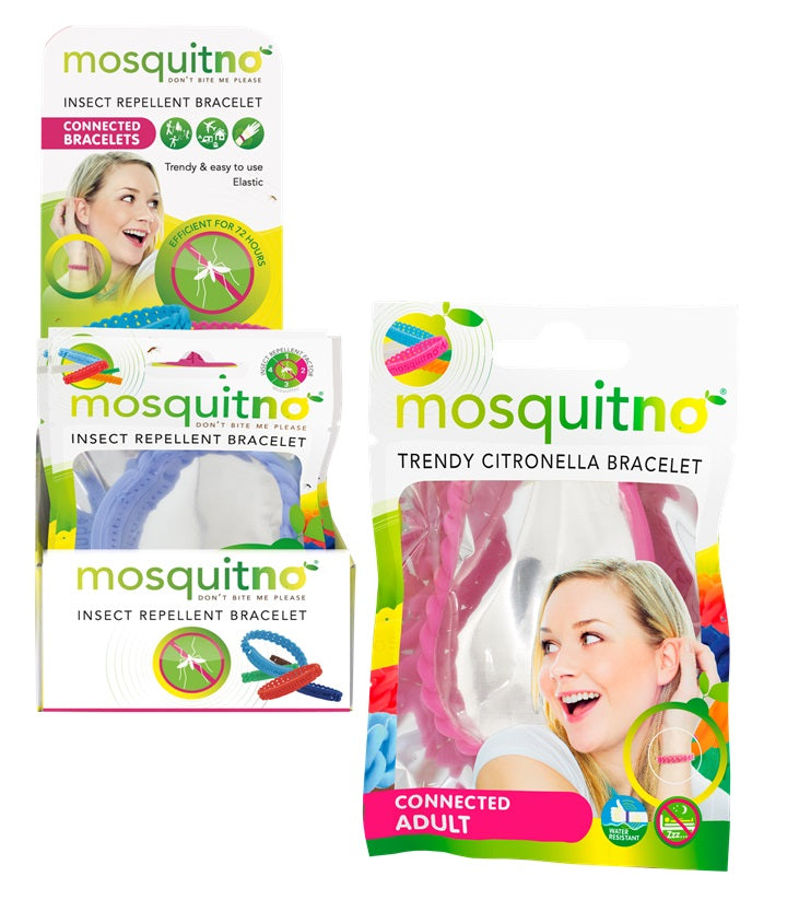 Mosquitno insect repellent bracelet for adults, designed to prevent mosquito bites, shown in a close-up image.