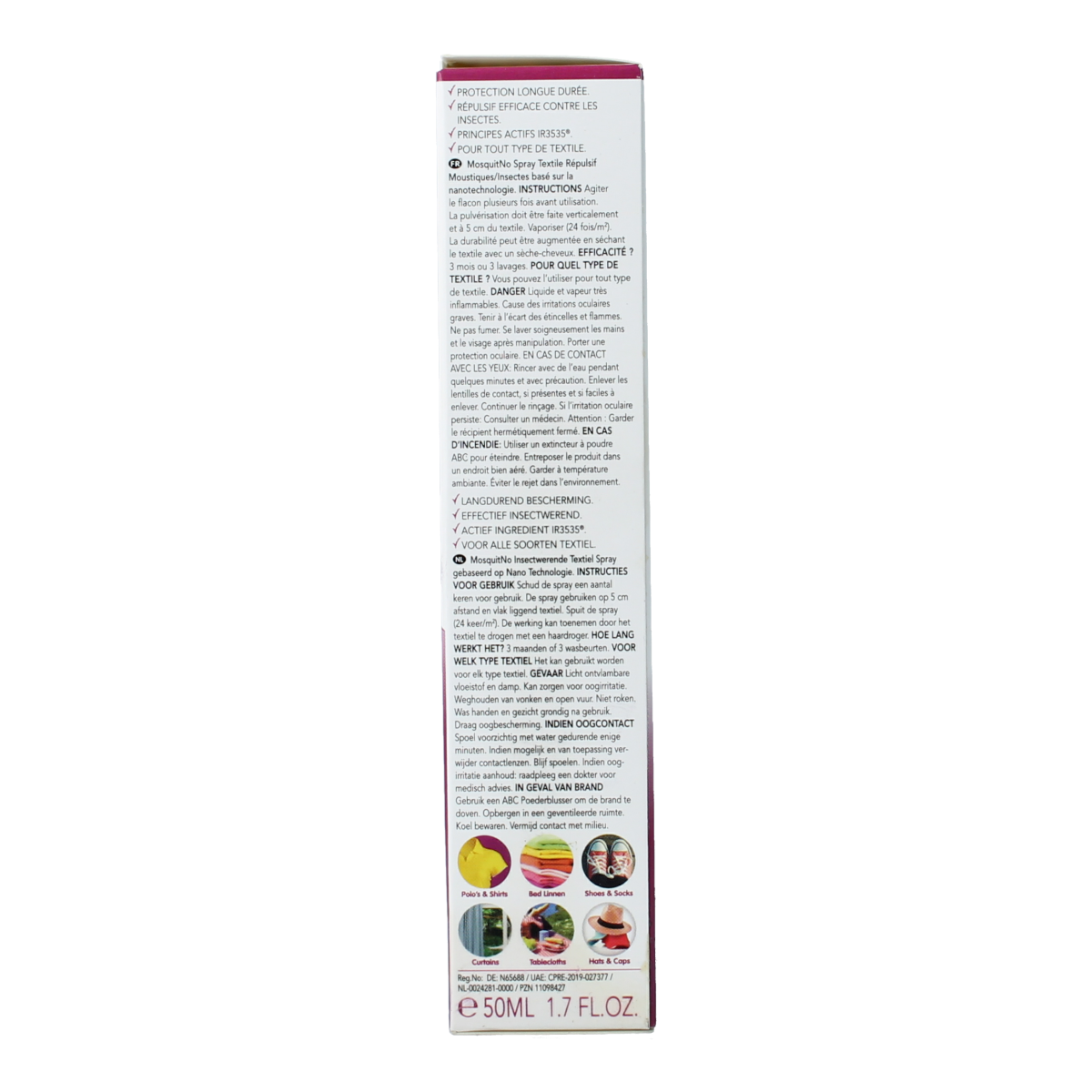 Mosquitno insect repellent spray for bites and stings, 50ml, with natural ingredients, shown in a small spray bottle.