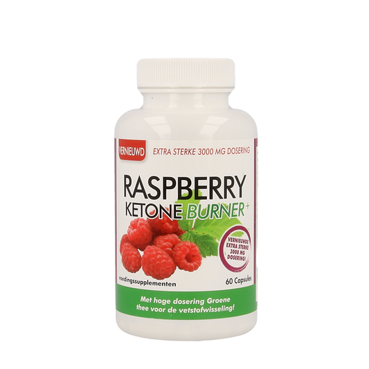 Natusor Raspberry Ketone Burner capsules in a bottle, herbal supplement for weight management and metabolism support.