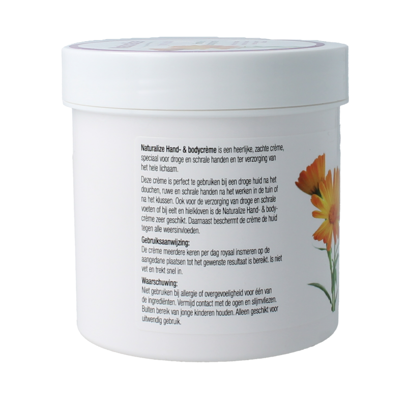 Naturalize hand and body cream 250ml in a white jar, featuring a soothing and nourishing skincare product for body care.