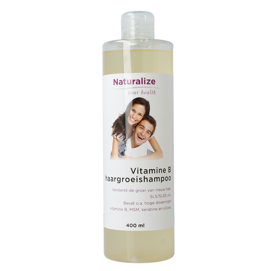 Naturalize vitamine B shampoo for hair growth in a 400ml bottle, nourishing hair and scalp with natural ingredients.