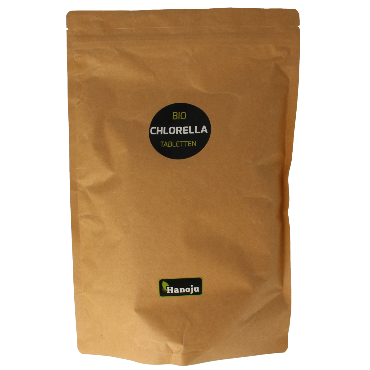 Hanoju Bio Chlorella tablets in paper bag, natural green algae supplement from herbal preparations, 2500 tablets.