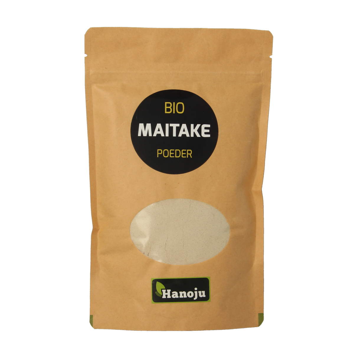 Hanoju Maitake bio poeder in 100g package, organic mushroom powder from the Hanoju herbal supplement line.