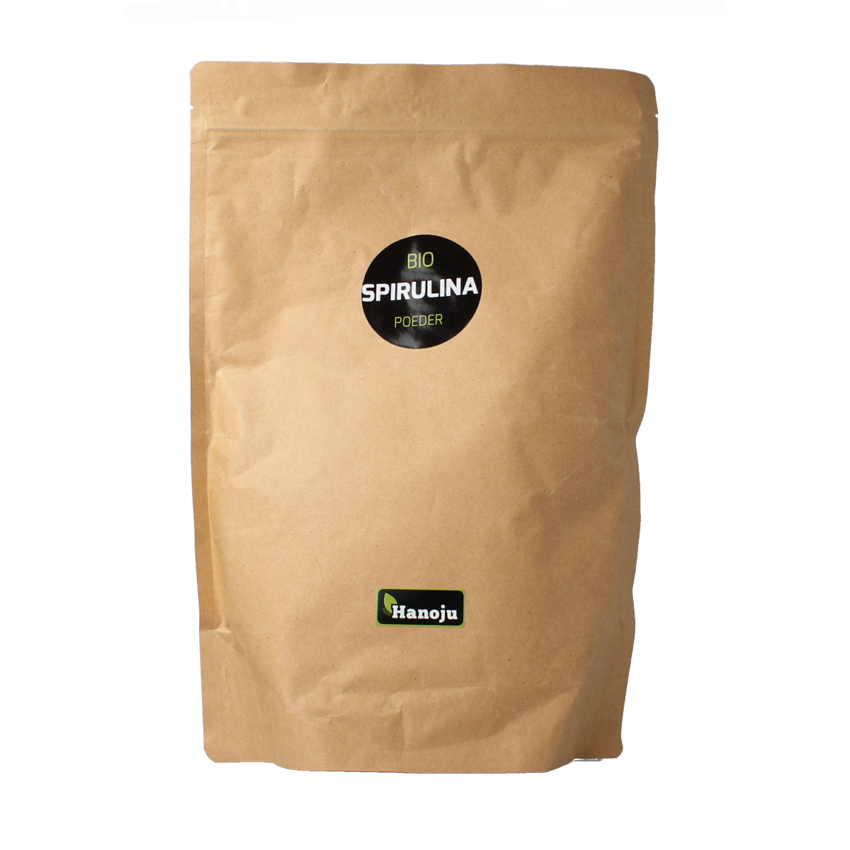 Hanoju bio spirulina powder in 1kg packaging, vibrant green organic superfood supplement from herbal preparations.