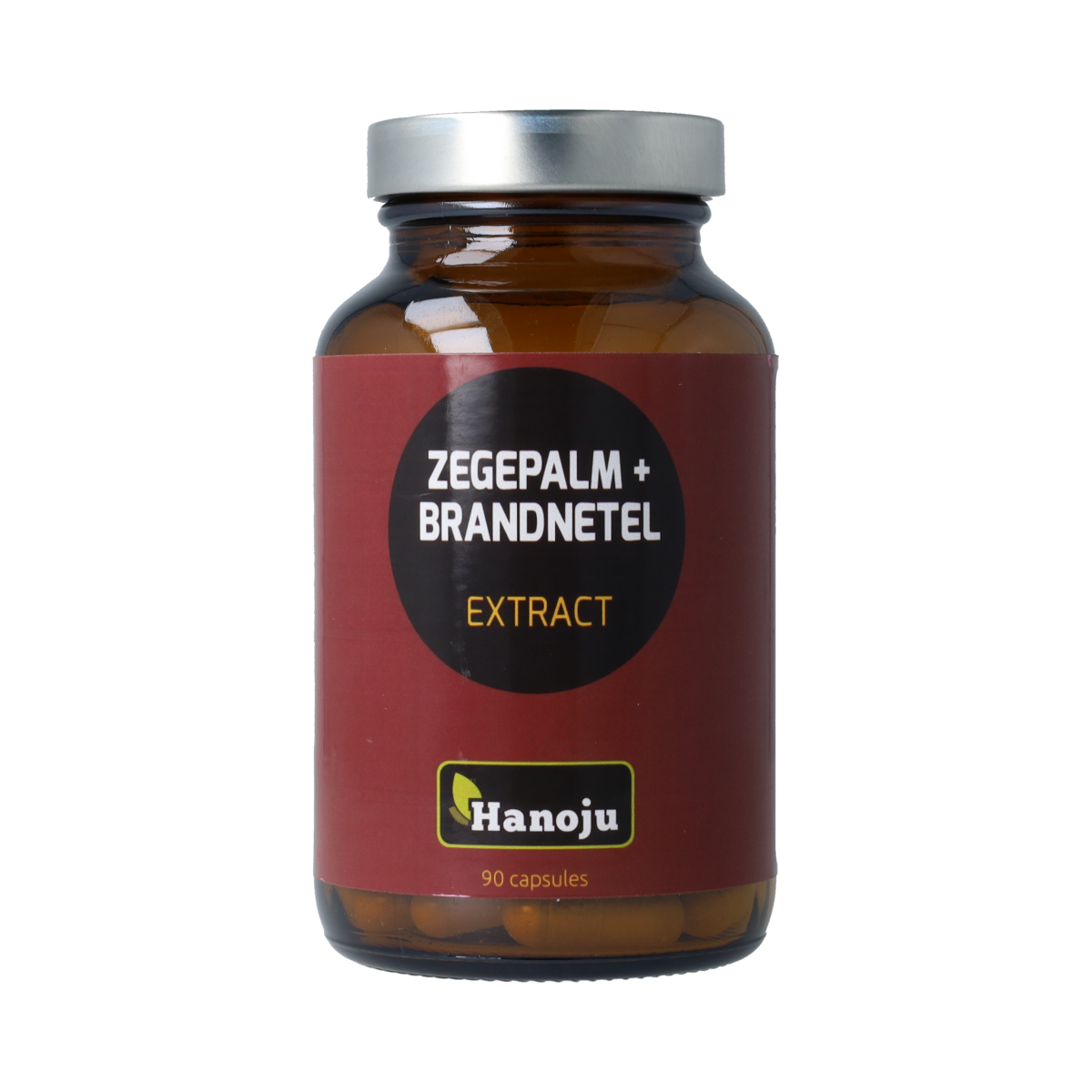 Hanoju Zegepalm and brandnetel extract capsules, herbal supplement, 90 capsules in a white bottle with label.