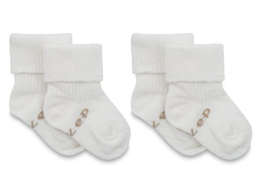 KipKep Blijf baby sokjes in offwhite/wit for 0-6 months, soft cotton, pair of two, ideal for newborns.