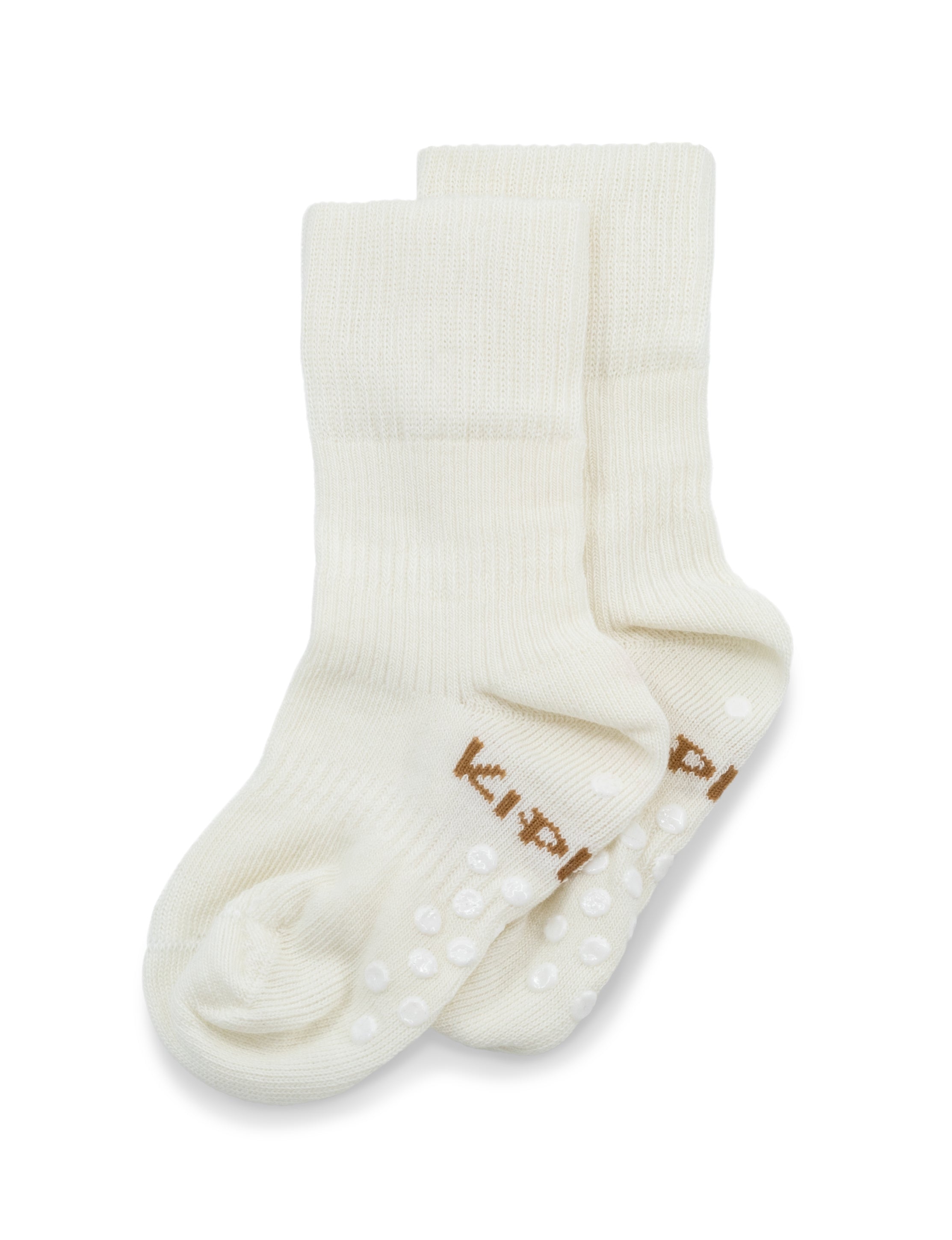 KipKep Blijf baby sokken antislip offwhite and white for 18-24 months, soft cotton socks with grip soles for toddlers.