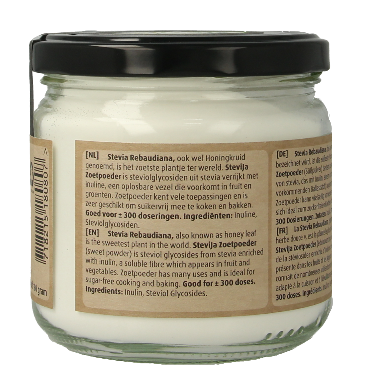 SteviJa SteviJa Zoetpoeder in a 180g pot, natural stevia sweetener for healthier sugar alternatives.
