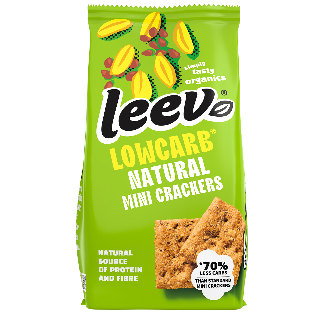 Leev Lowcarb mini crackers, natural bio, 85g, healthy bread and crackers product with crispy texture and whole grain appearance