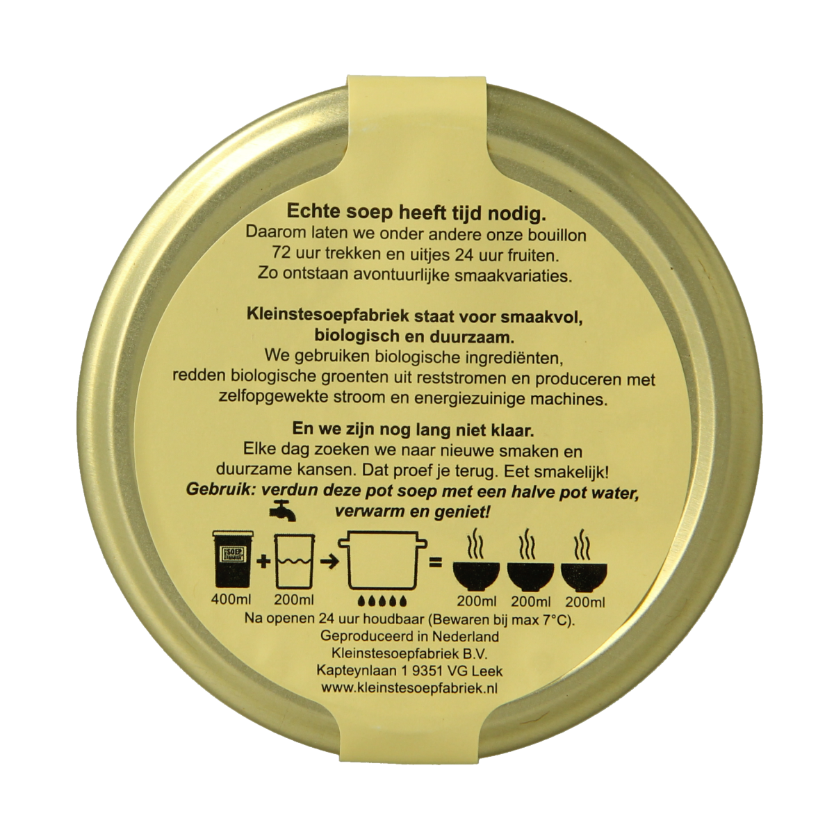 Kleinstesoepfabriek biologische groentebouillon in 400ml carton, fresh vegetable stock for soups and cooking.