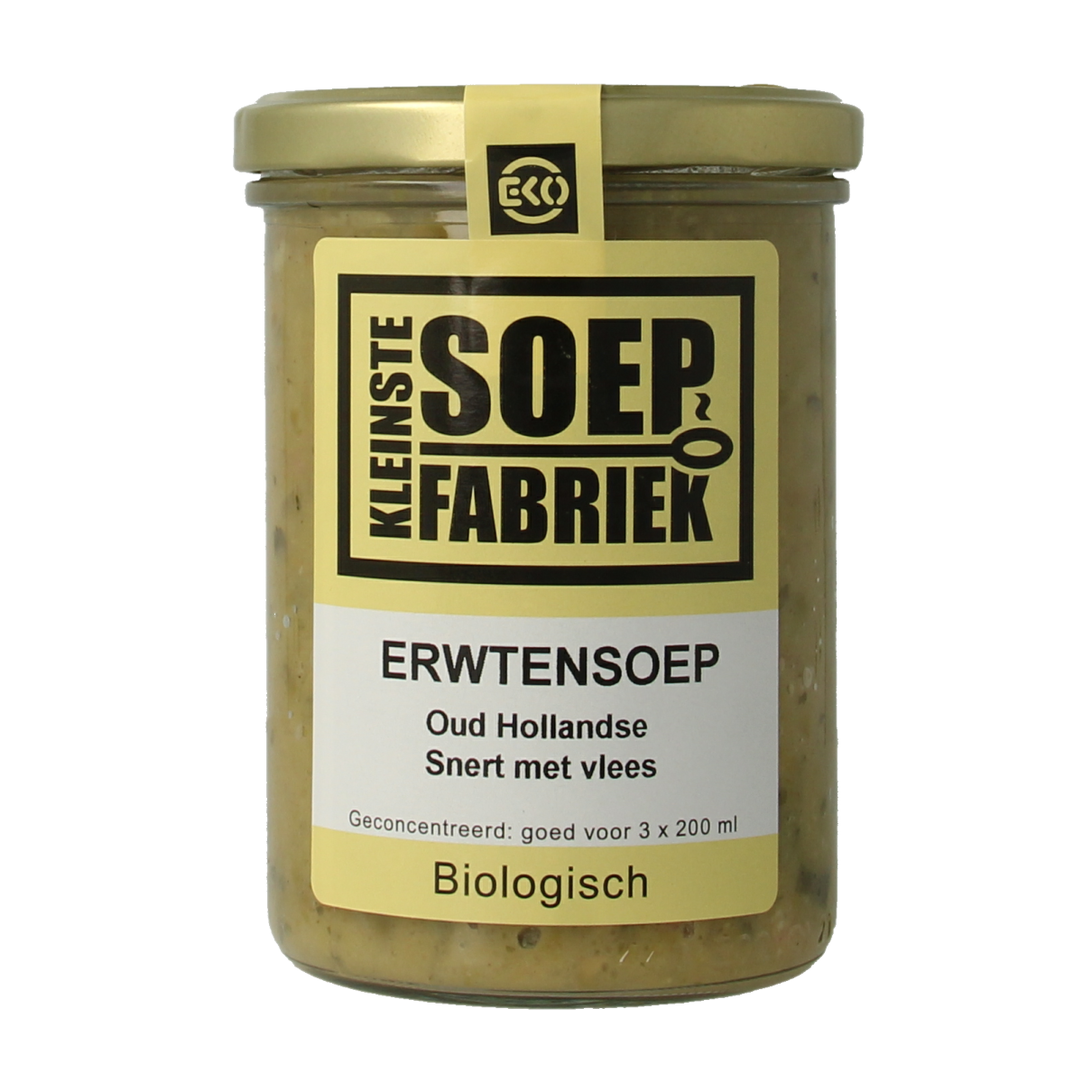 Kleinstesoepfabriek bio erwtensoep/snert met vlees in een kom, vers en voedzaam, 400ml, klaar om te serveren