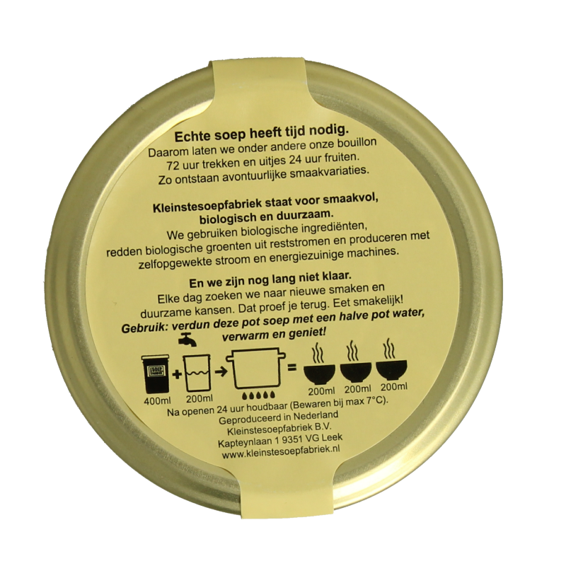 Kleinstesoepfabriek Marokkaanse harira biologische maaltijdsoep in 400ml container, rich in spices and traditional flavors