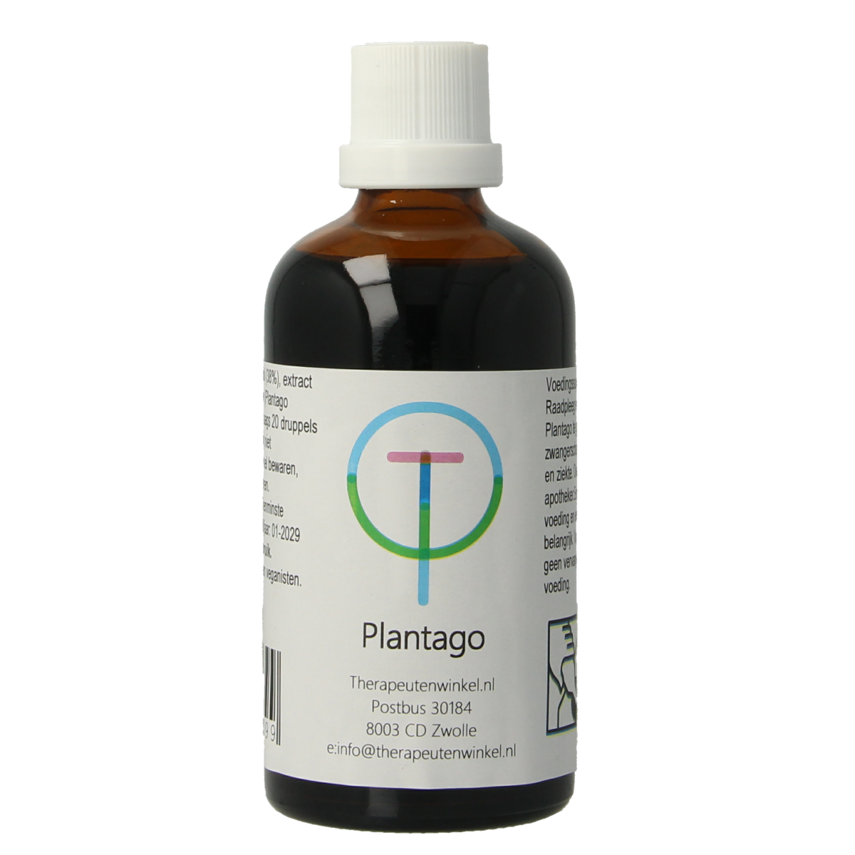 Therapeutenwinkel Plantago lanceolata herbal remedy in 100ml bottle, part of Therapeutenwinkel's herbal preparation range.