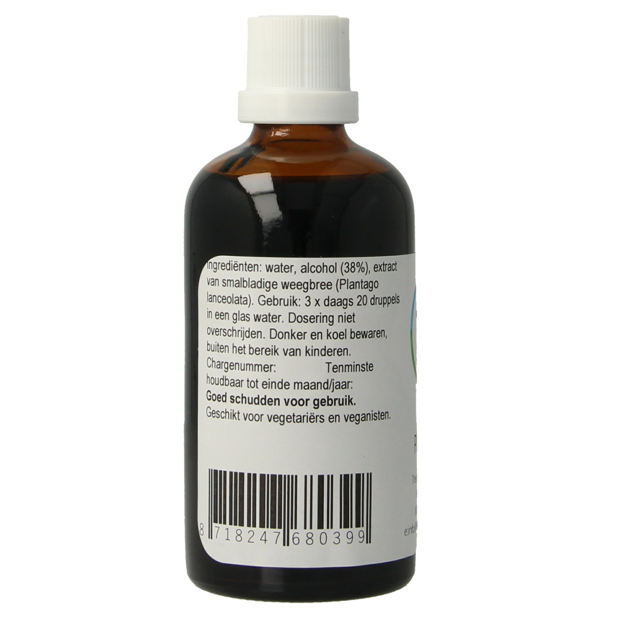 Therapeutenwinkel Plantago lanceolata herbal extract in 100ml bottle, part of herbal preparations by Therapeutenwinkel.