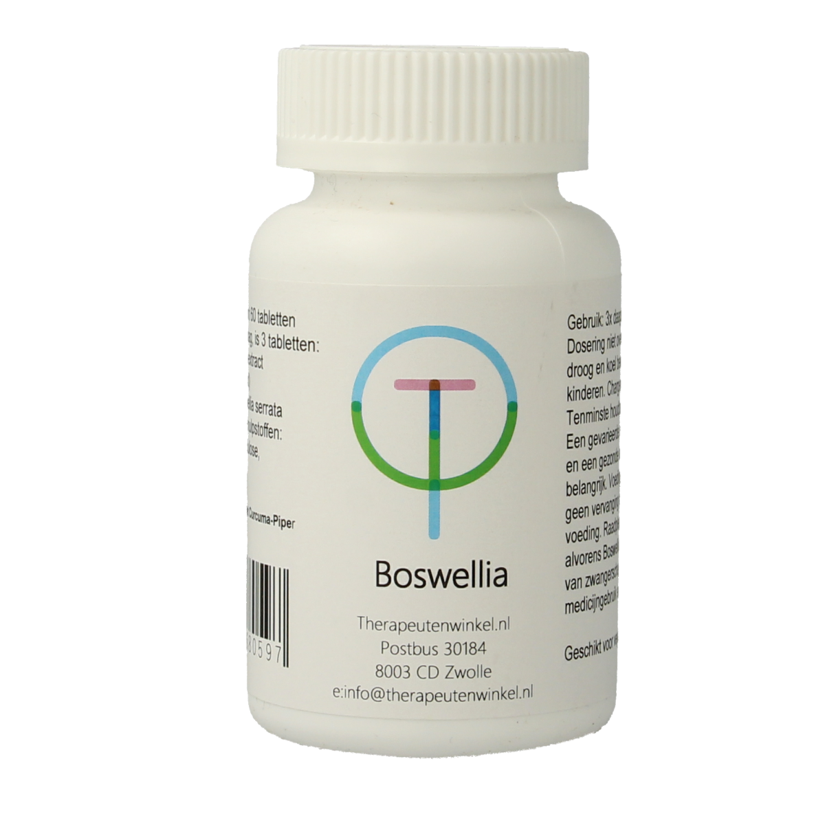 Therapeutenwinkel Boswellia+ herbal supplement in a bottle of 60 tablets, natural herbal remedy for joint support.