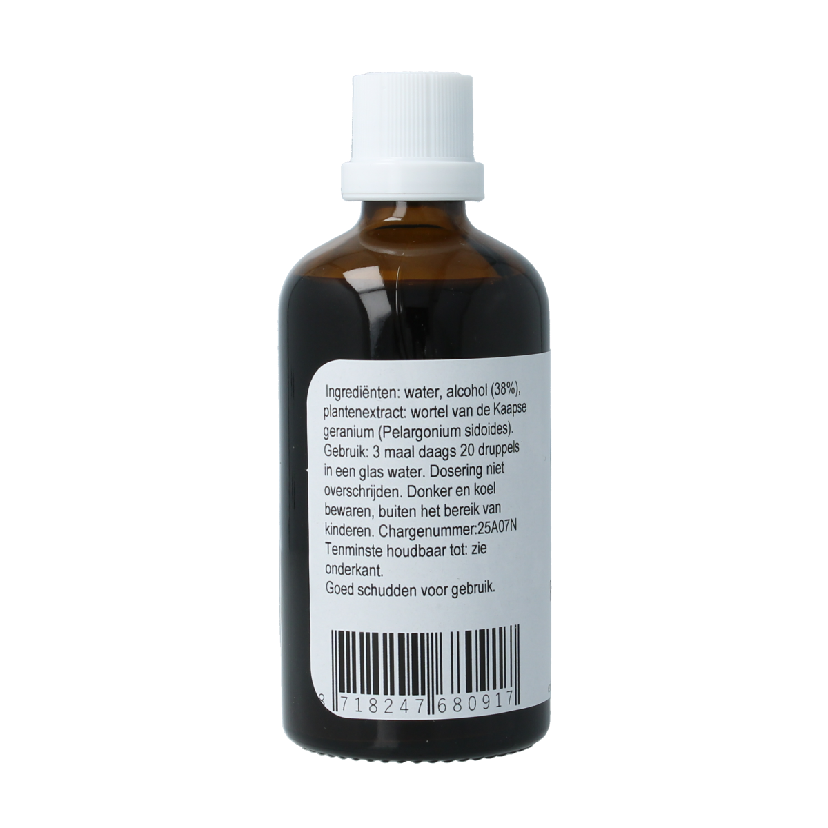 Therapeutenwinkel Pelargonium tinctuur in 100ml bottle, herbal remedy from kruidenpreparaten collection, natural plant extract.
