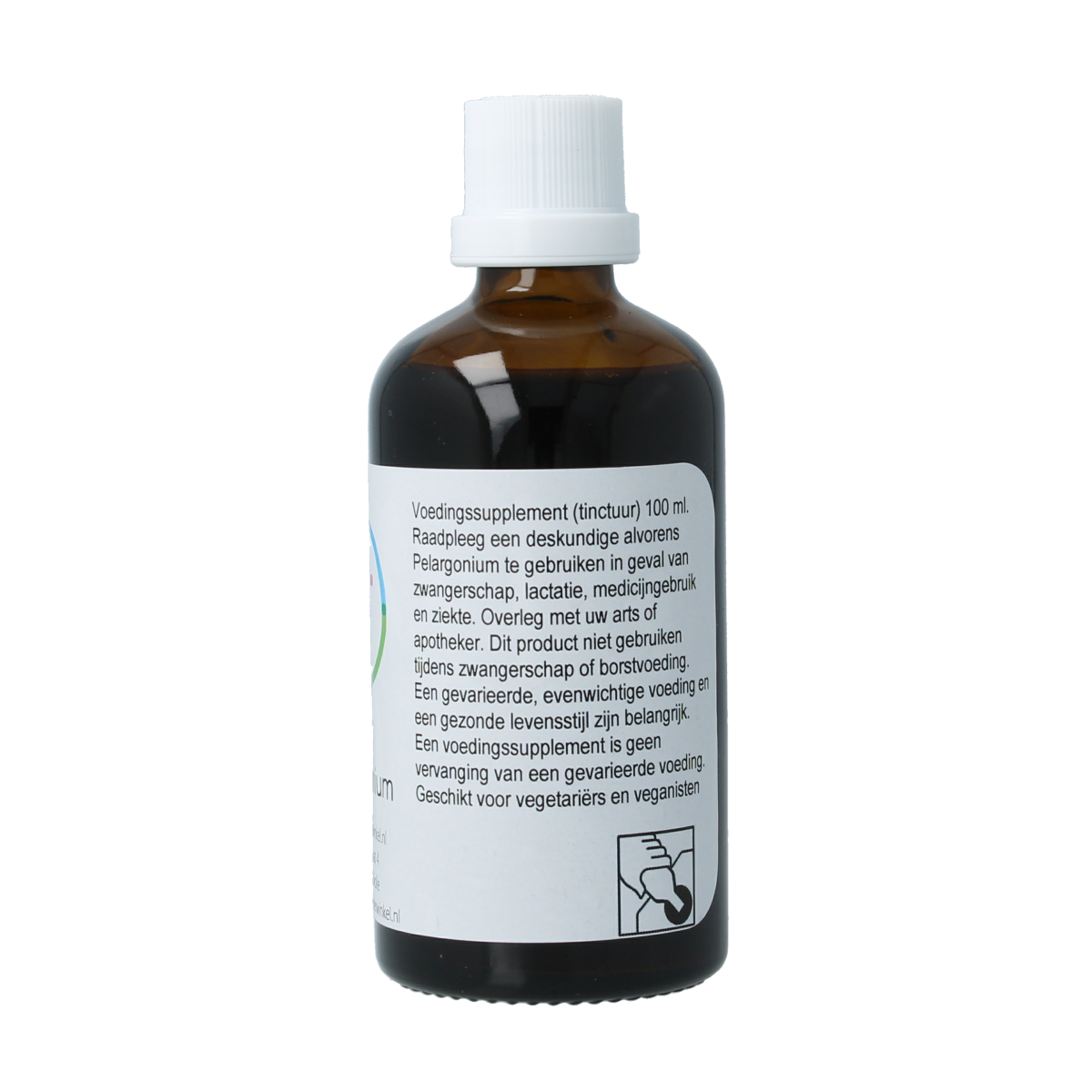 Therapeutenwinkel Pelargonium tinctuur in 100ml bottle, herbal remedy from botanical preparations, with label visible.