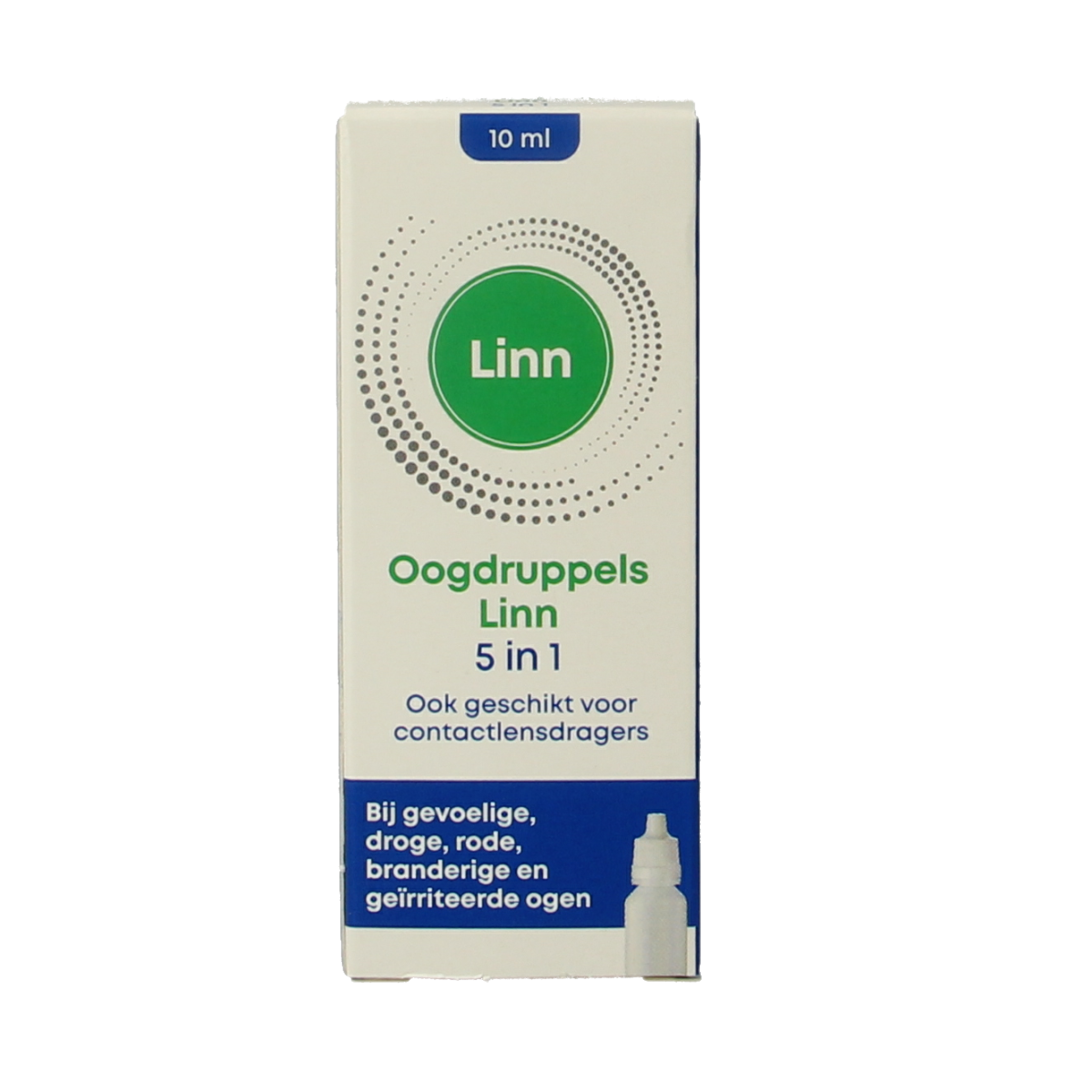 Linn Oogdruppels 5-1 Euphrasia eye drops in a 10ml bottle for eye care, shown in the product image.