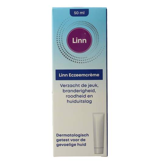 Linn Eczeem creme 50ml for skin care, featuring a tube with a white cap and product label for body skin relief.
