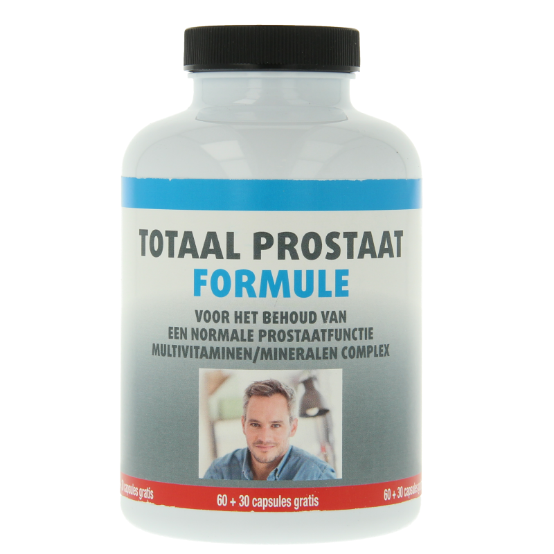 Libra Totaal Prostaat kruidenpreparaat in 90 capsules, showing the supplement bottle with label and capsules inside.