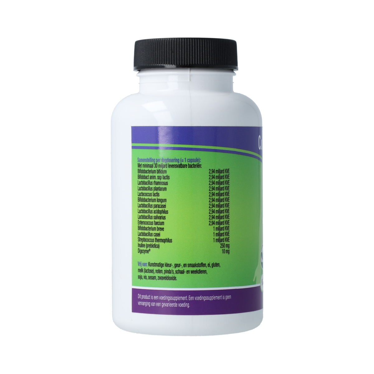Libra Culturen-Complex 60 capsules of probiotic microorganisms in a bottle, showcasing supplement packaging and capsules.
