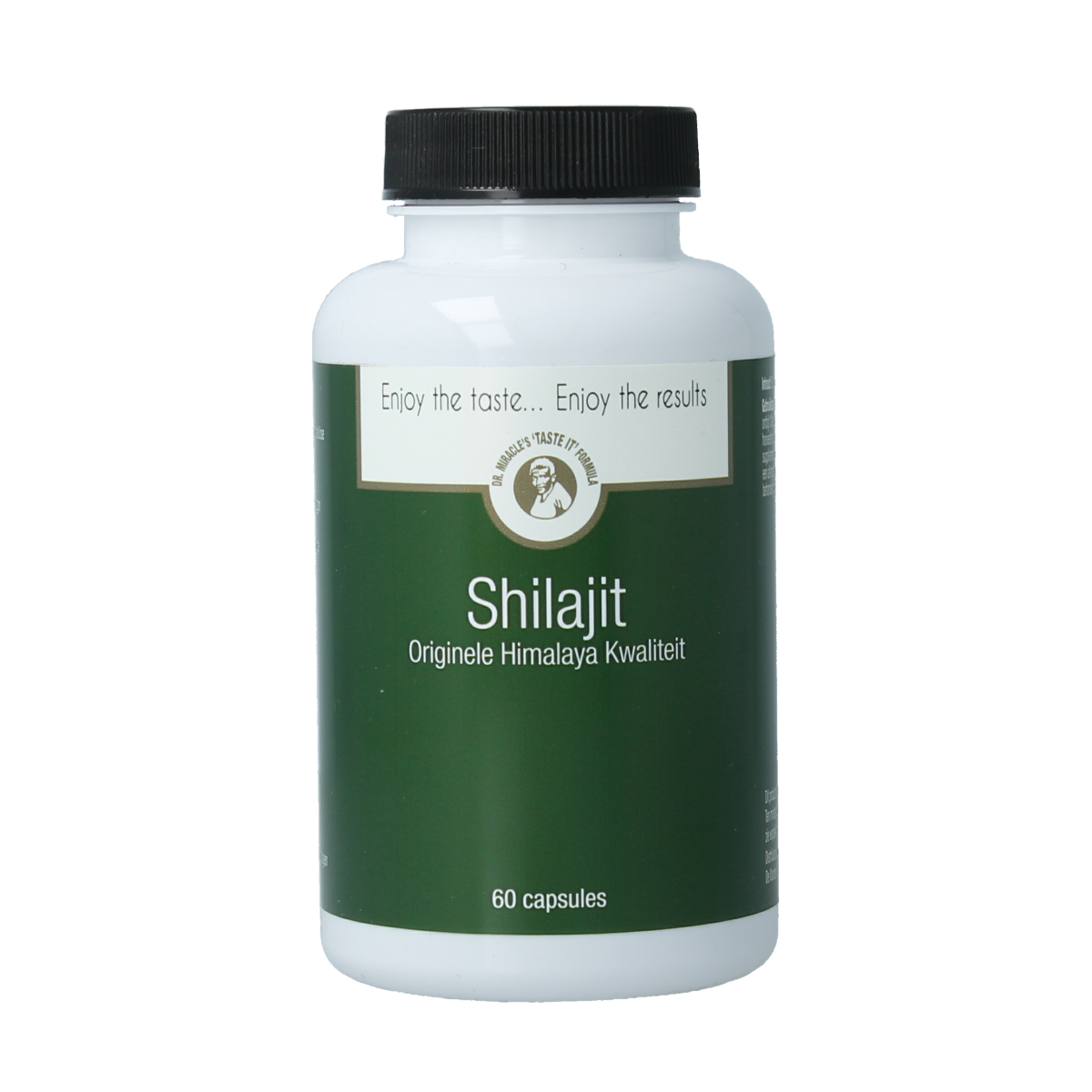 Dr. Miracle Shilajit capsules in a bottle, herbal supplement from Kruidenpreparaten line, 60 capsules for natural wellness.